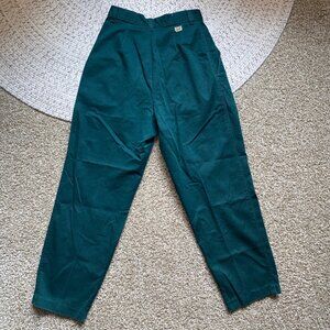 Retro Utility Forest Green Trousers - High Waist, Pleated Front - 28